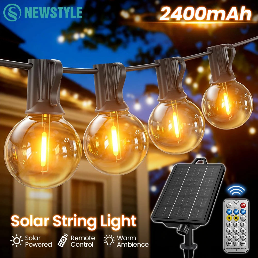 Solar G40 Outdoor String Lights 2400mAh Remote Dimmable 11 Light Modes IP65 LED G40 Bulbs Outdoor Patio Lights for Garden Decor Zpaxo