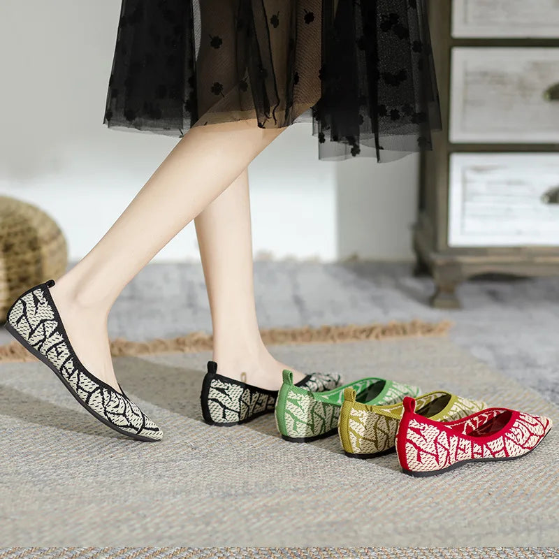 Flats Shoes for Women 2023 New Spring Casual Pointed Toe Shallow Knitted Shoes Large Flat Sole Single Shoe Women Ladies Zpaxo