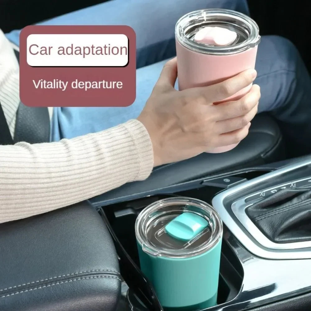 Coffee Cup Handle Lid Straw Insulated Vacuum Stainless Steel Double