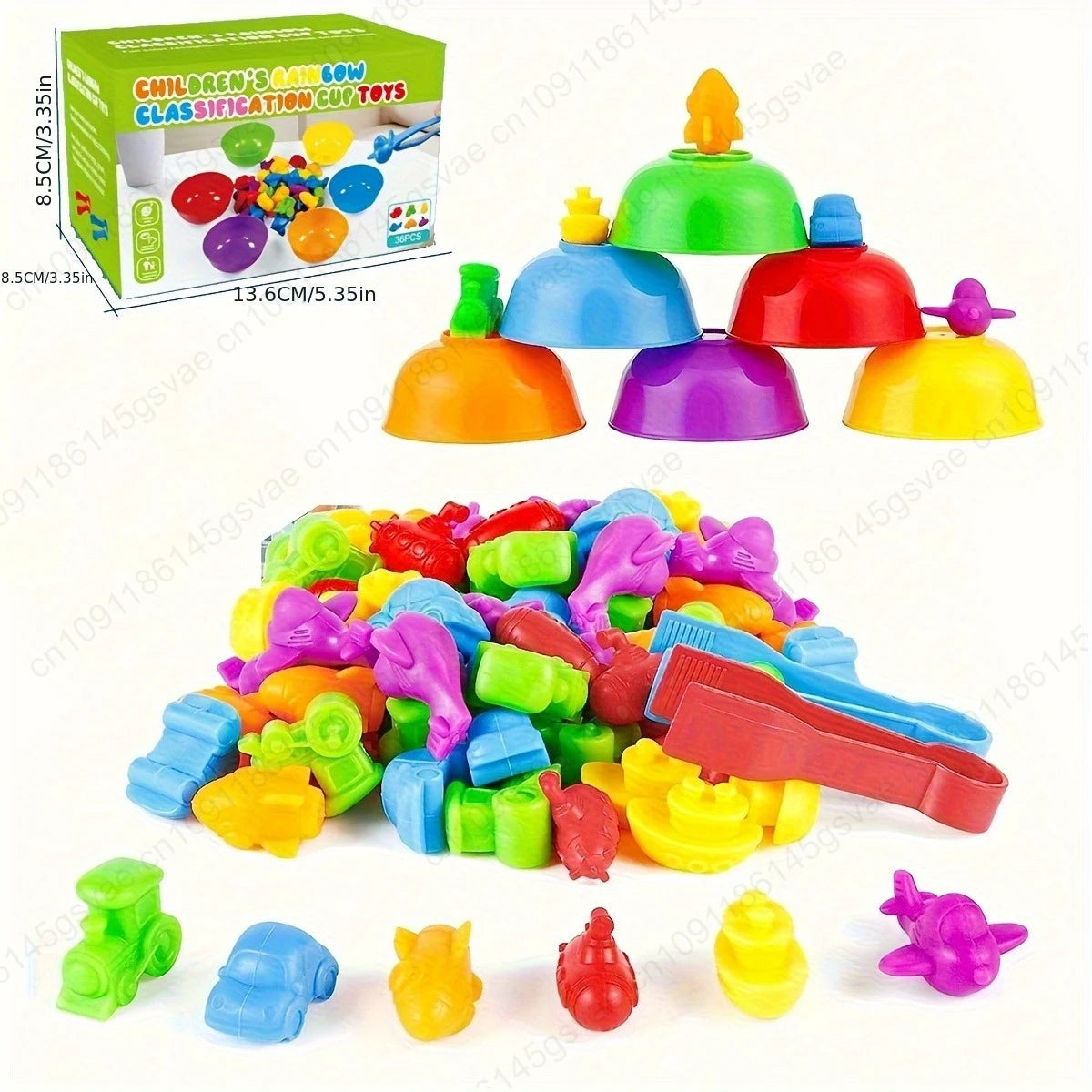 56/36pcs Rainbow Sorting Game Animal Puzzle Toy Dinosaur Traffic Color Matching Game Education Sensory Toys For Kids Preschool Zpaxo