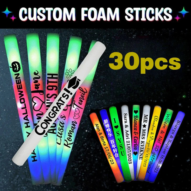Customizable LED Glow Sticks Multicolor Foam Personalized Wedding