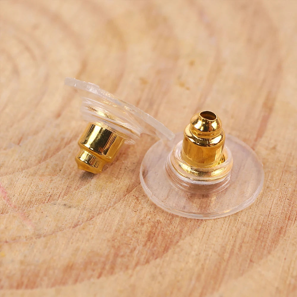 200Pcs Earring Backs Bullet Clutch Earring Backs Replacements for Studs with Pad Rubber Earring Stoppers Pierced Safety Backs Zpaxo Gold