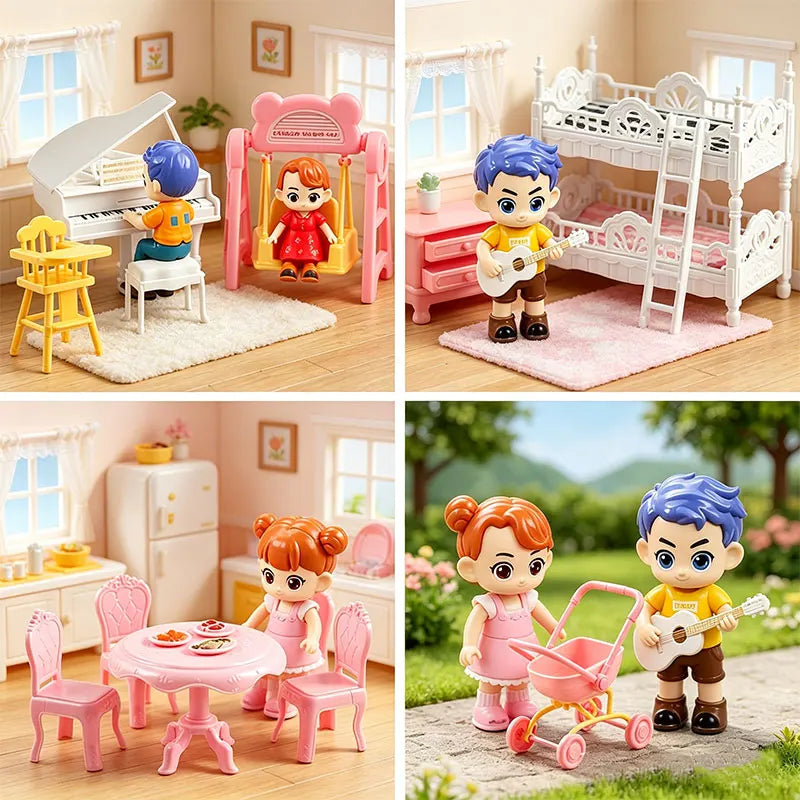 1 12 Miniature Dollhouse Furniture Baby Bed Piano Stroller Dining
