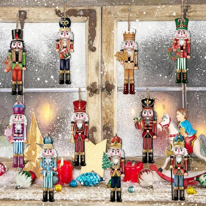 12PCS Nutcracker Wooden Decorative Set - New Year Christmas Gift, Party Decoration And Home Decor Xmas Tree Hanging Ornament Zpaxo