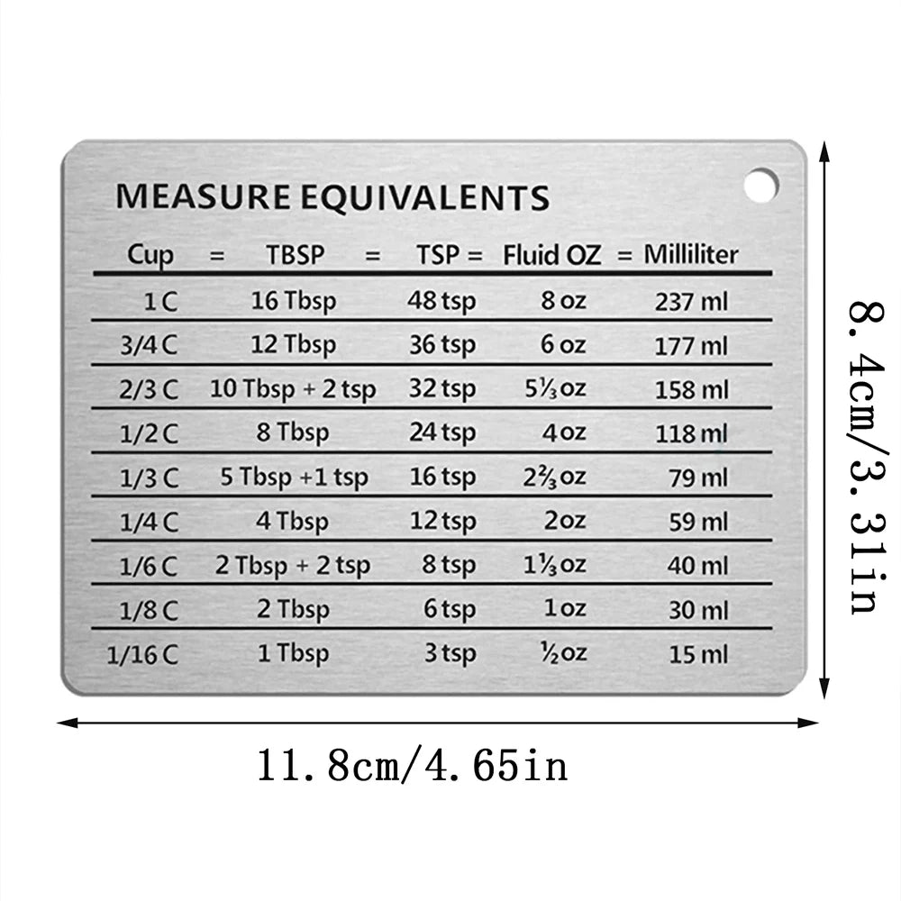 Measurement Conversion Refrigerator Magnet Stainless Steel Scale Plate Refrigerator Magnet for Cups Fluid Oz Milliliters Kitchen Zpaxo J2630-A