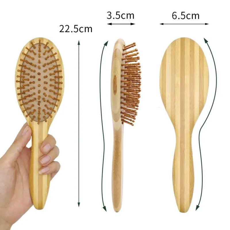 BOOMSLIF Custom Name Bamboo Hair Brush Women Wood Comb Wide Teeth Airbag Massage Scalp Brush Anti-static Hair Comb for Hair Loss Zpaxo
