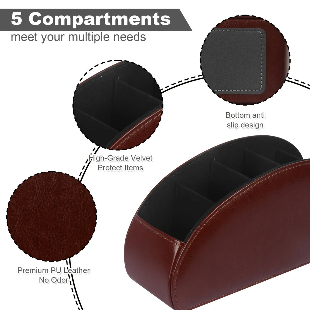 5 Grid Pu Leather Organizer Remote Control Phone And Tv Holder Desk Storage Box Cosmetics Brush Zpaxo