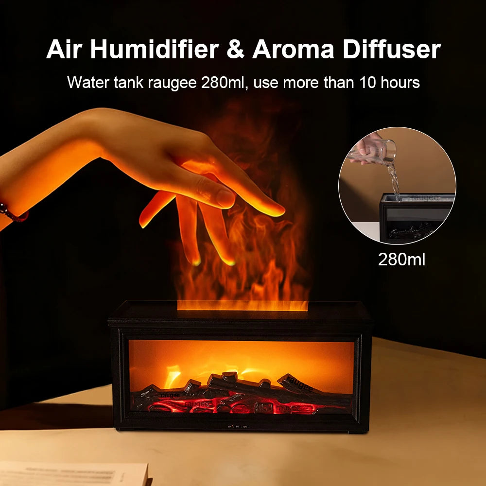 Aroma Air Humidifier Flame Fireplace Essential Oil Diffuser Desktop