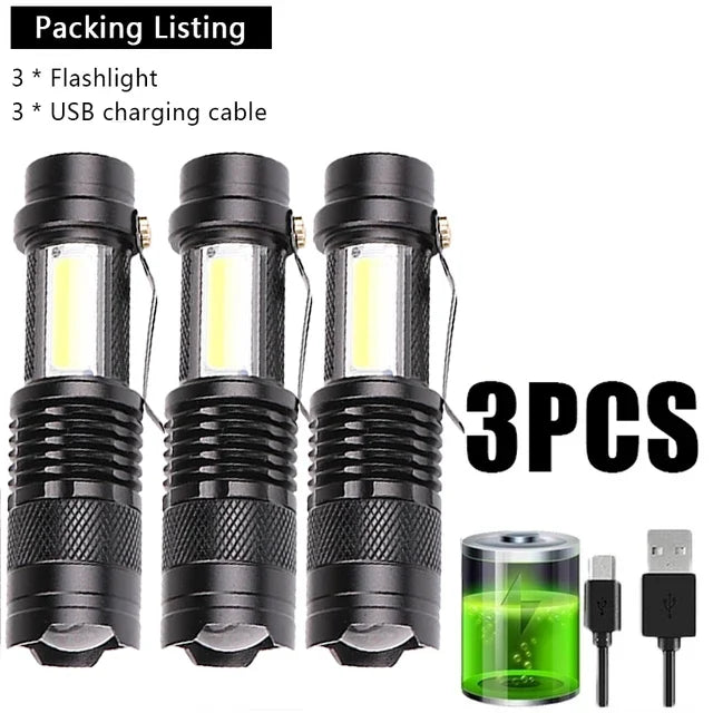 Mini COB+XPE Rechargeable LED Flashlight – Camping & Hiking