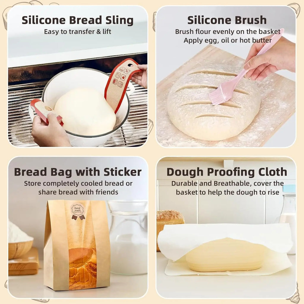 Yeast Starter Kit Proofing Basket Set Round Fermentation Basket Scraper Baking Mixer, cutter, beater, French bread utensils Zpaxo