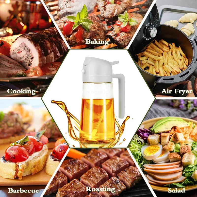 2in1 Oil Sprayer Plastic Bottle for Cooking Anti-leakage Olive Oil Storage Bottle for BBQ Air Fryer Steak Salad Kitchen Supplies Zpaxo