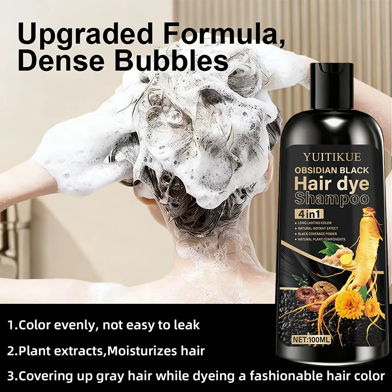 Obsidian Black Hair Dye Shampoo – 4-in-1 Gray Coverage 100ml Hair Dye Shampoo Zpaxo