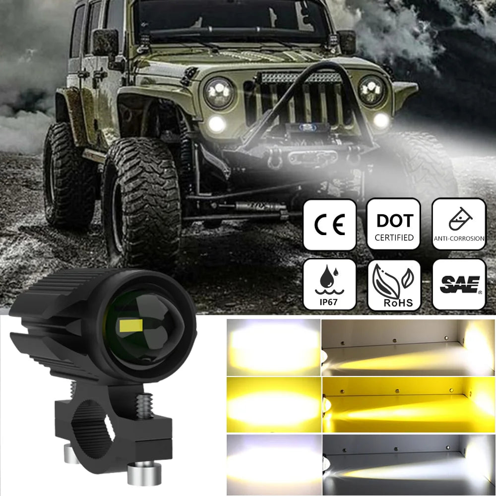 Motorcycle LED Headlight Projector Lens Dual Color ATV Scooter for Moto Bike Car Headlamp Light Auxiliary Spotlight Fog Light Zpaxo