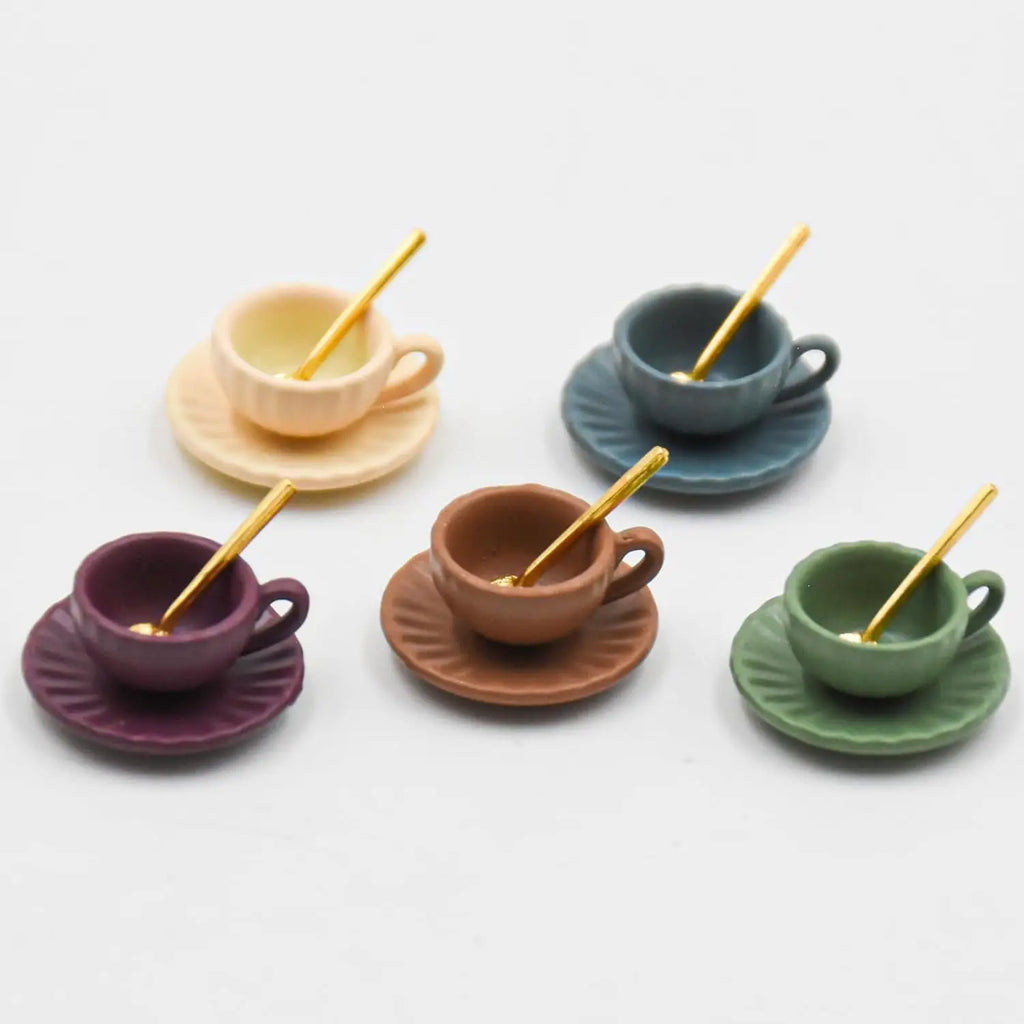 Miniature Coffee Set – Cup, Saucer & Spoon | 1:12 Dollhouse