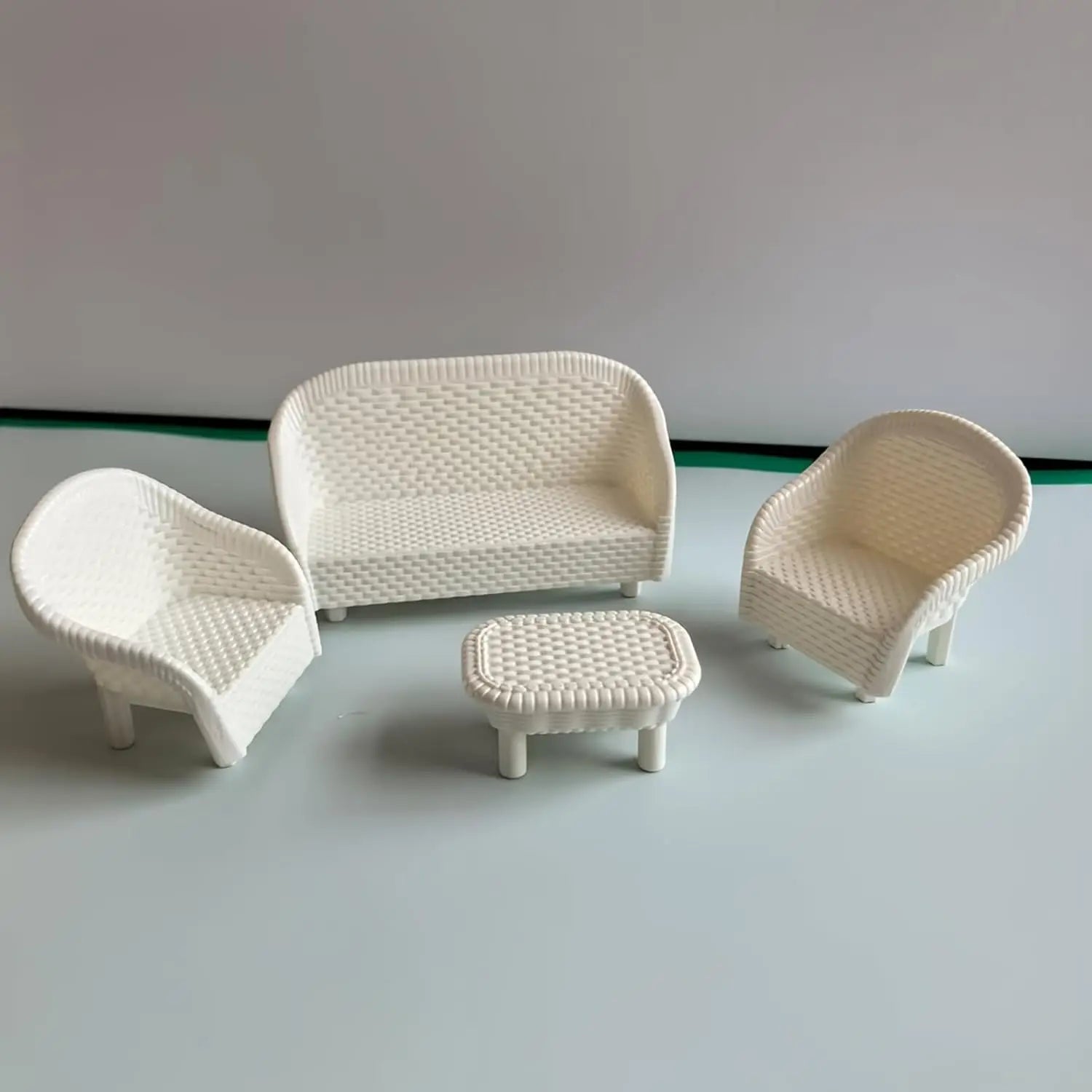 4-Piece Miniature Wicker Tea Table & Chair Set | Dollhouse Decor