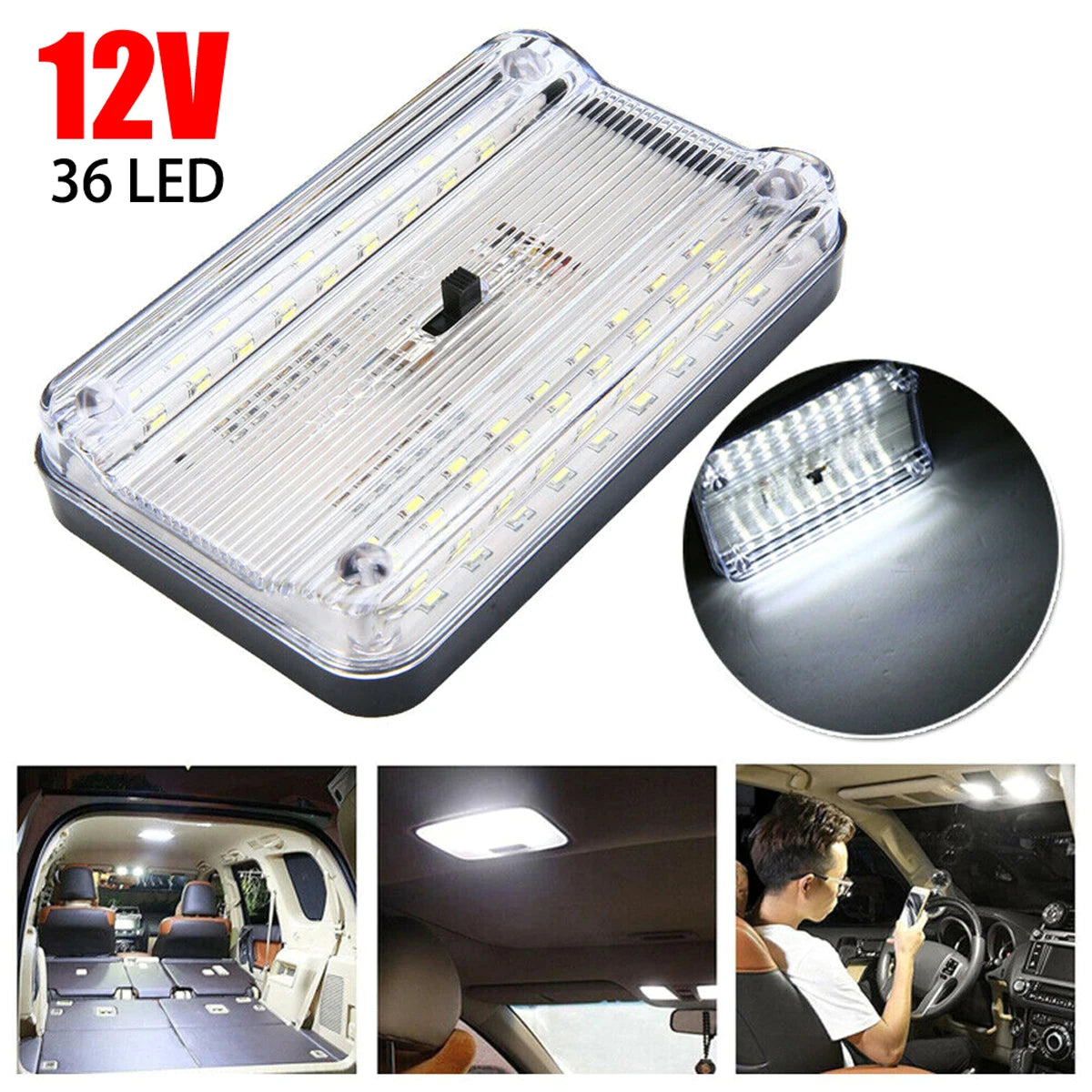 36 LED Car White Rectangular Lights 12V Vehicle Ceiling LED Lighting Lamp Auto Dome Reading Light with On/Off Switch Trunk Lamp Zpaxo