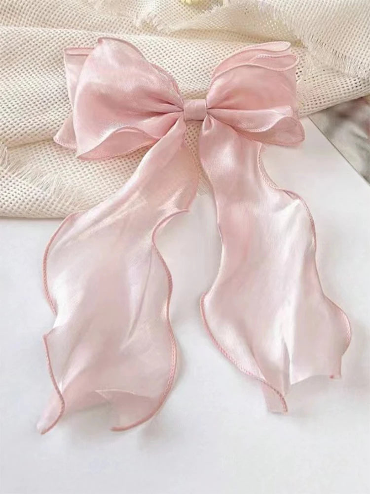 Black Organza Bow Fluttering Ribbon Hair Clips for Women French Female Headdress Large Hair Clips Girl Hair Accessories Hairgrip Zpaxo pink