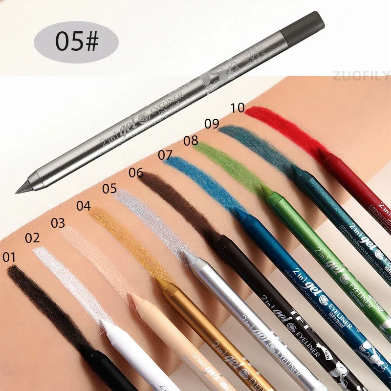 Waterproof Eyeliner Gel Pencil Pigment Brown Black White Glitter Zpaxo 05