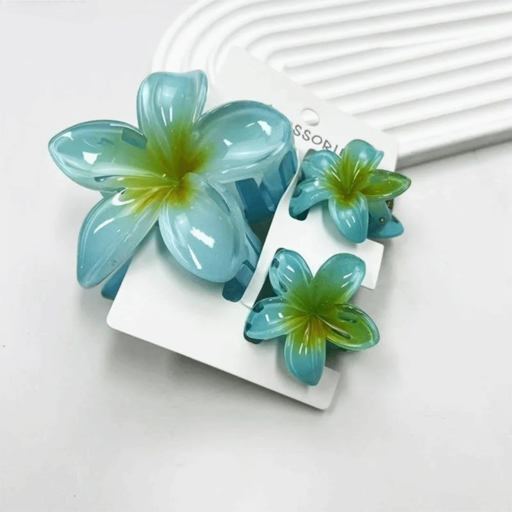 3Pcs/Set New Gradient Hair Claws Sweet Flower Plumeria Flower Hawaiian Flower Hair Clip Clamp Acrylic Hair Accessories Summer Zpaxo
