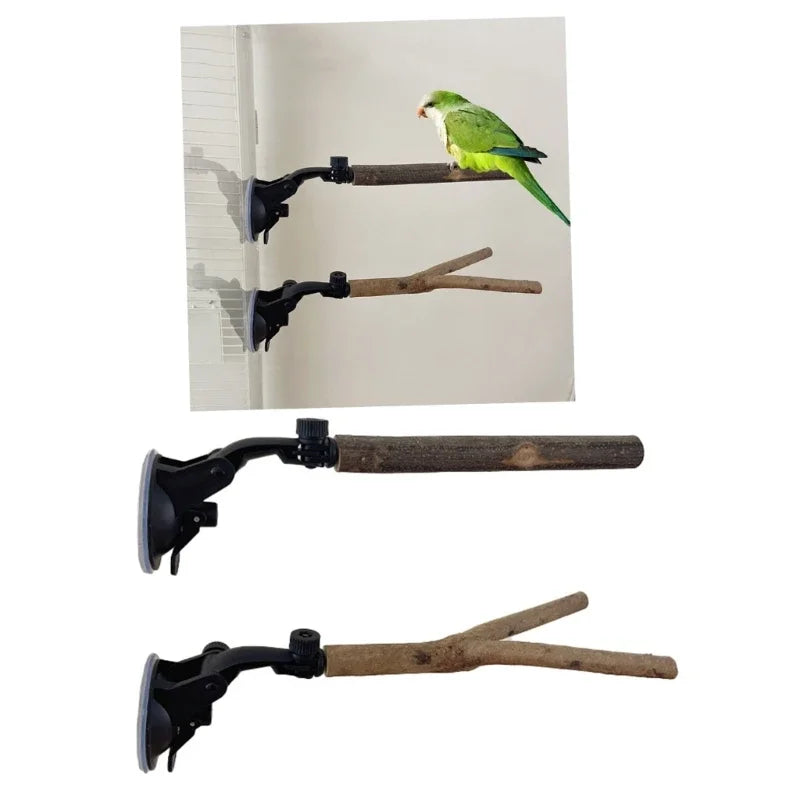 Parrot Perch Birdcage Accessories Perches Stand Wood Suction Cup Bird
