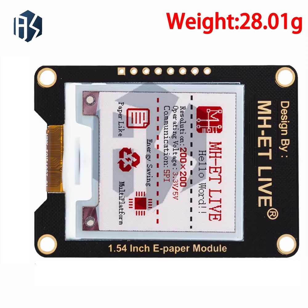 1.54" MH-ET LIVE E-Ink Screen Module, SPI Communication Full/Partial Refresh Multi-MCU Compatible E-Paper Board Zpaxo
