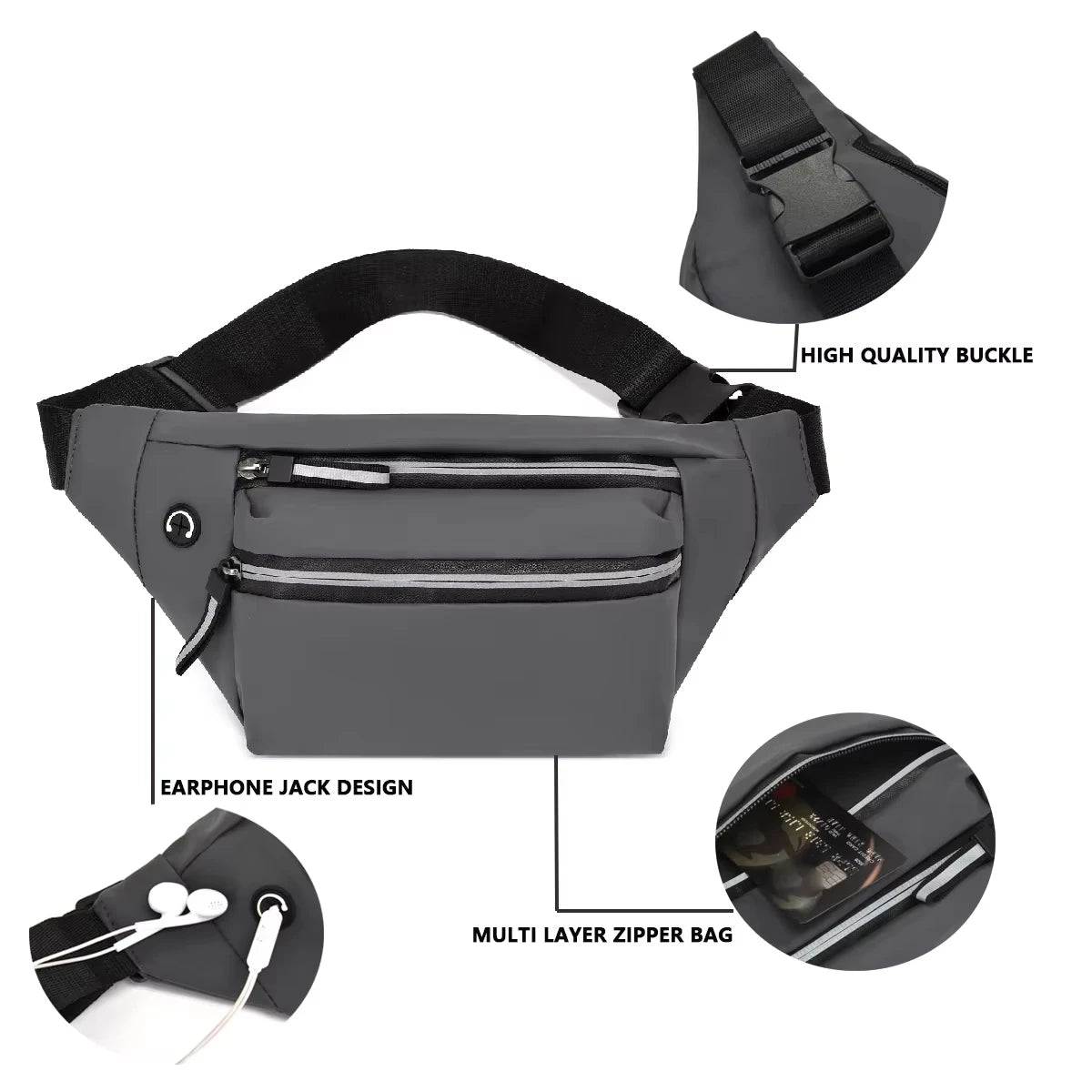 Bag for Men Chest Bag Simple Waist Bag Casual Crossbody Men's Cell Phone Bags Gray Shoulder Bag Multi Use Business Coin Purse Zpaxo