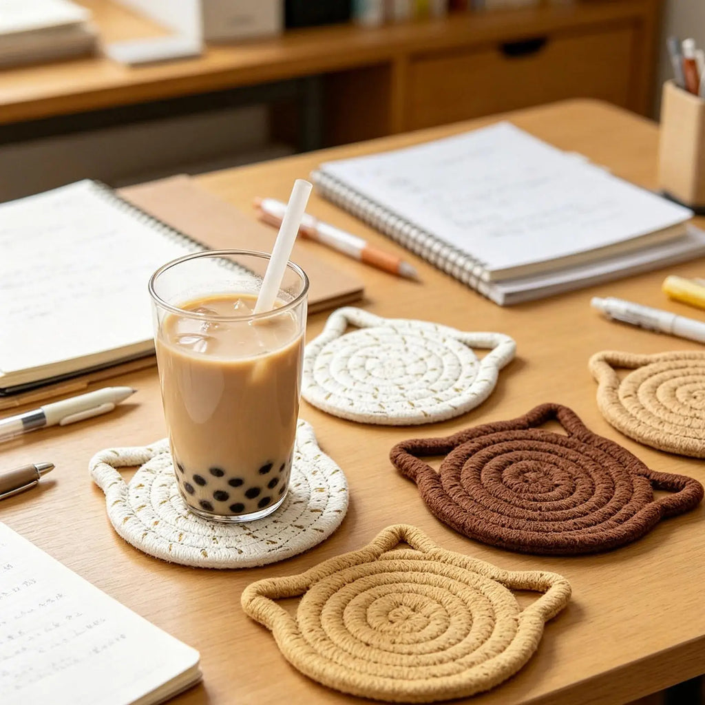 Drink Coasters 6 Cotton Absorbent Holder Coffee Cup Table Kitchen