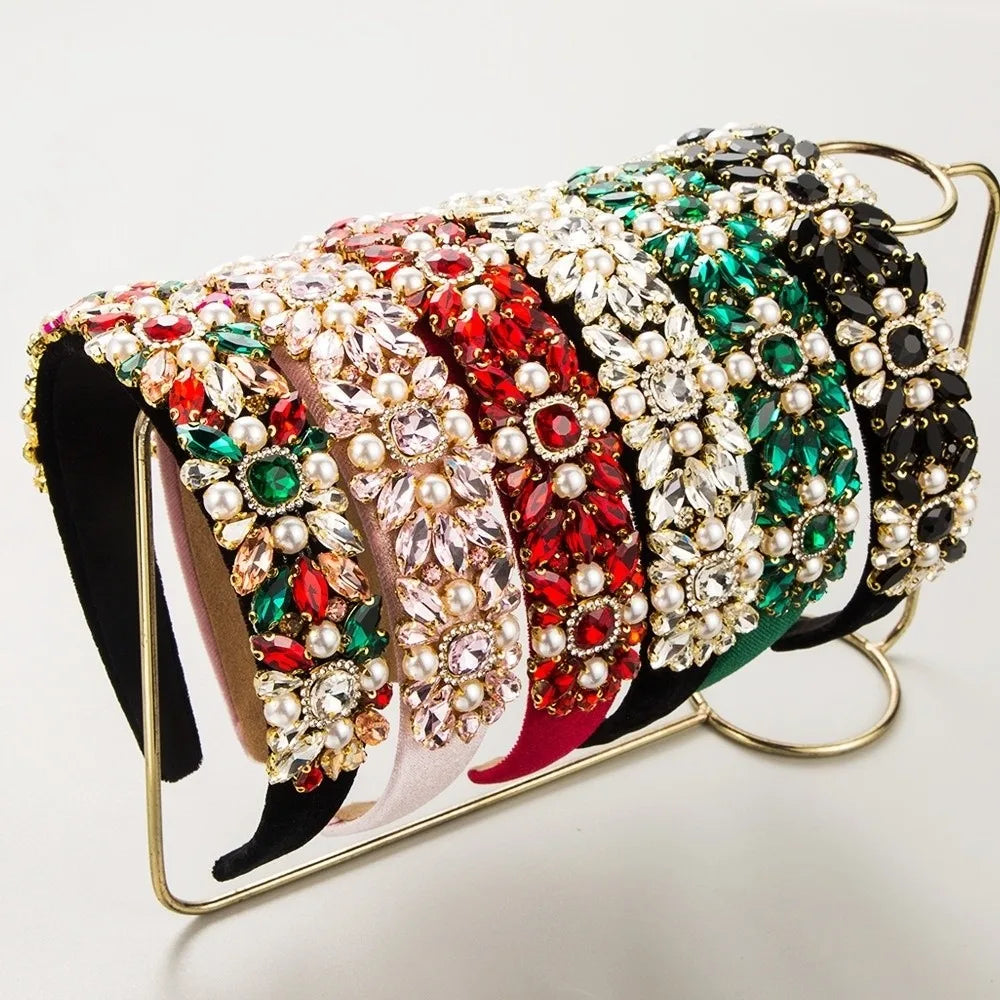Baroque Rhinestone Headband Hair Clip Hair Accessories Vintage Crown Headband Shiny Color Drill Sparkling Hair Hoop Band Zpaxo