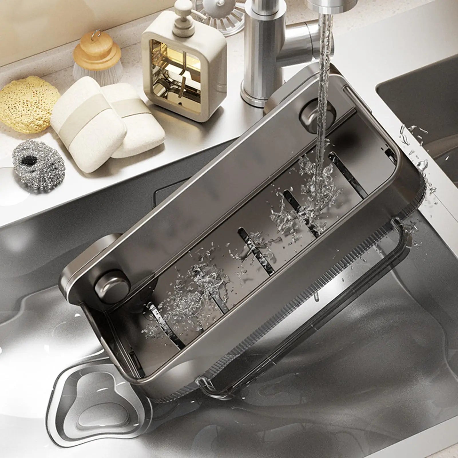 Dish Sponge Holder Aluminum No Drill Drainage Rack Scrubber Home