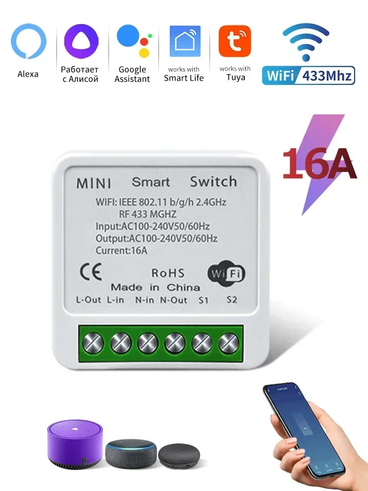 Tuya Smart WiFi Switch 16A 20A 433Mhz Receiver Breaker Smart Life App Remote Supports 2-way Control Works with Alexa Google Home Zpaxo RF433Mhz WiFi 16A