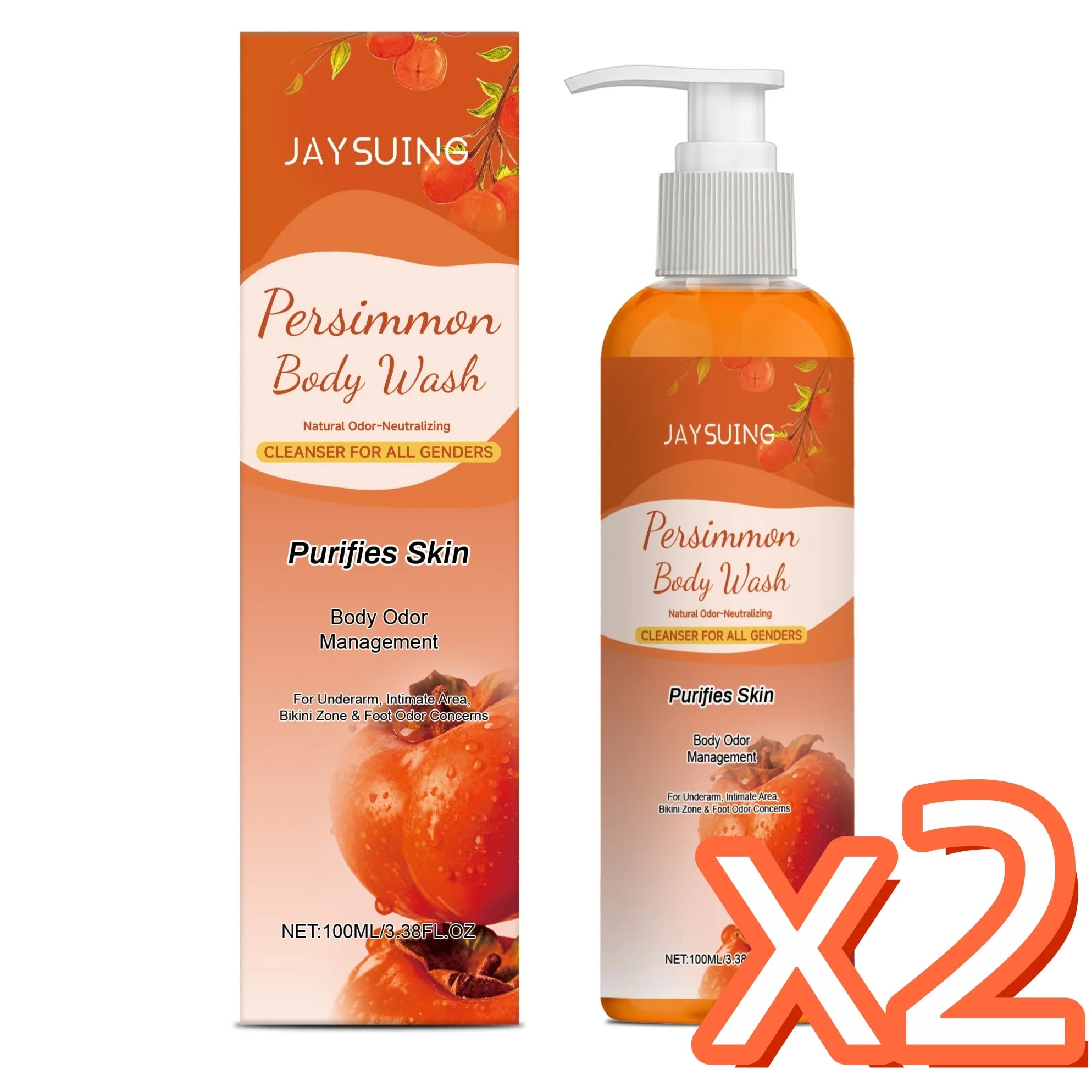 Persimmon Shower Gel – Cleansing, Deodorizing & Exfoliating Exfoliating Body Wash Zpaxo 100ml boxed x 2pcs Moisturizing