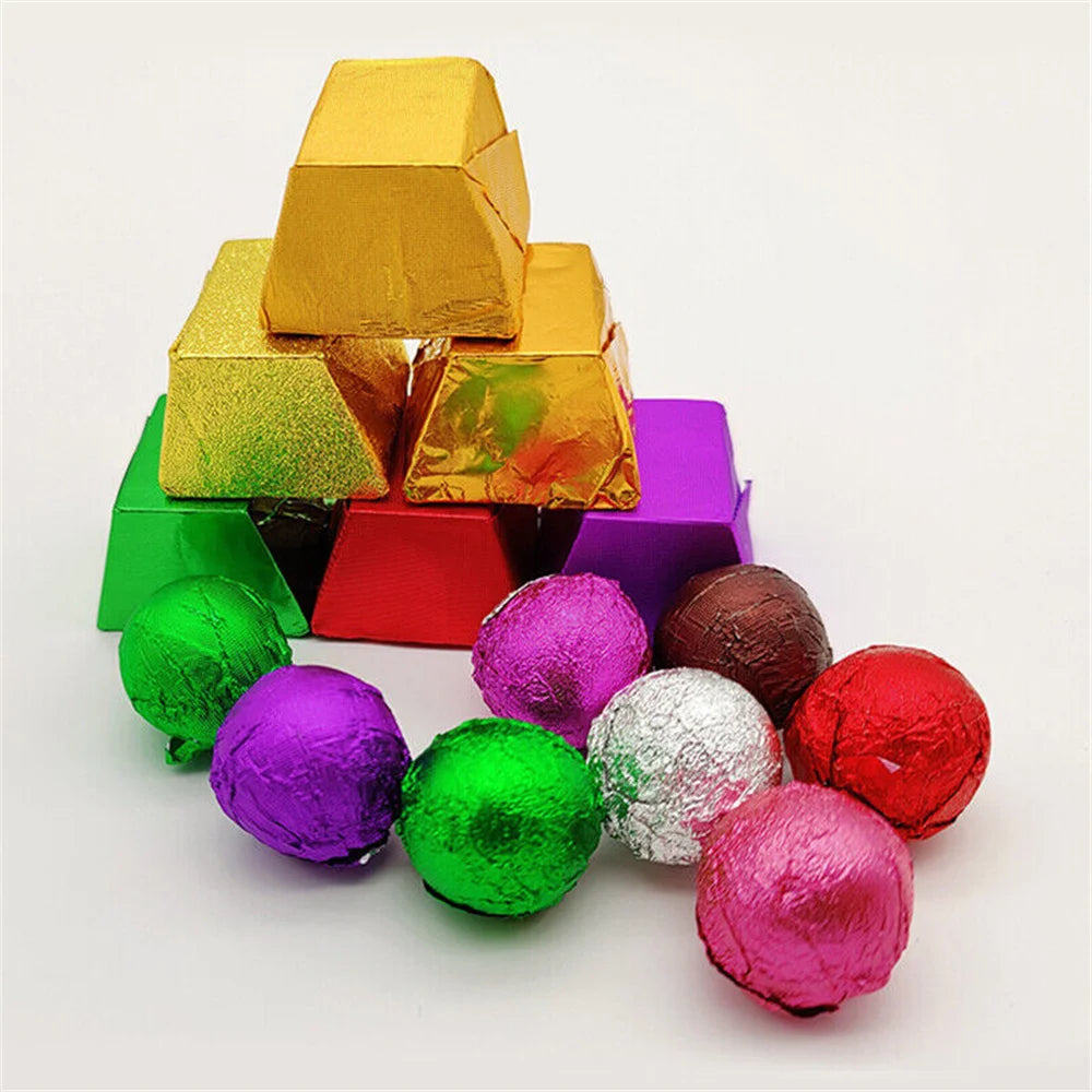 100-Pack Aluminum Foil Candy Wrapping Sheets – 8x8cm, 9 Colors