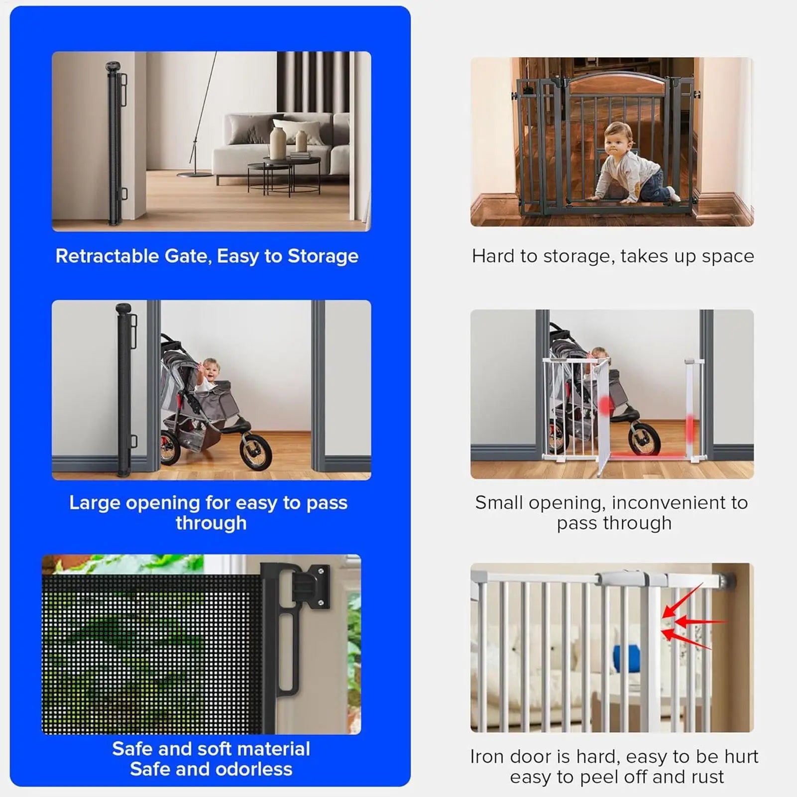 Retractable Pet Gate Childproof Net Indoor Mesh Fence Dogs Kitten