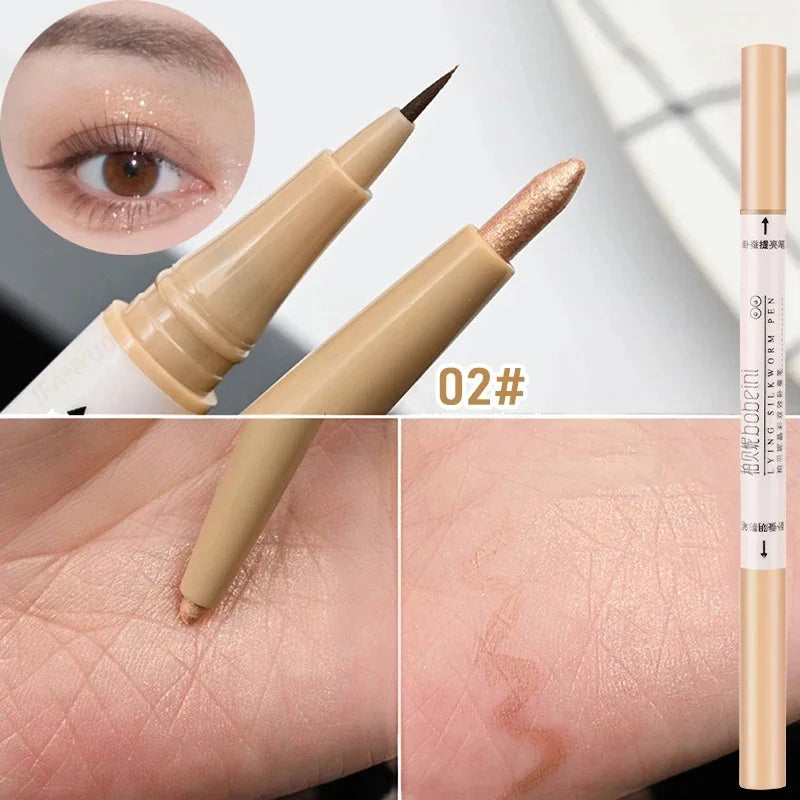 Ultra-fine Double Ended Eyeliner Pencil Matte Highlighter Eyeshadow Makeup Stick Sparkling Liquid Shadow Brighten Silkworm Pen Zpaxo 02