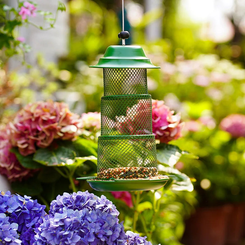 Hot selling iron bird feeders for outdoor gardens balconies green metal suspended retractable bird feeders Zpaxo