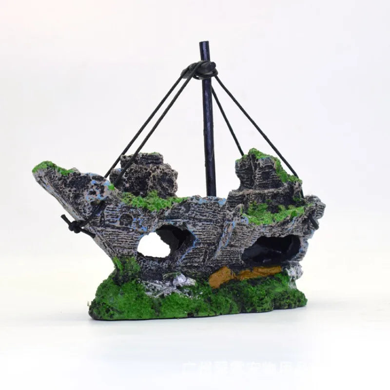 Resin Sunken Ship Aquarium Accessory Fish Tank Landscape Decoration