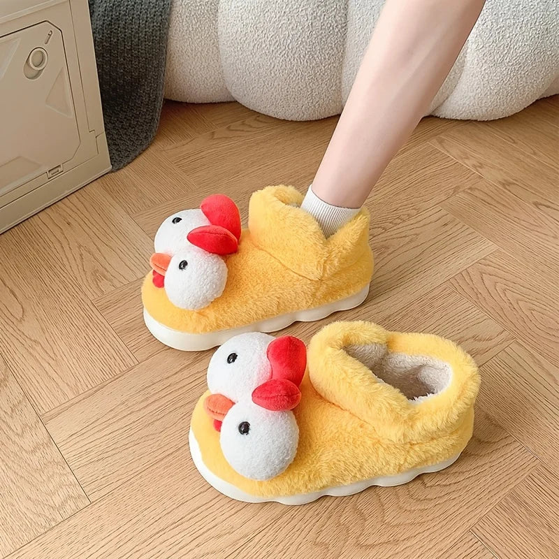 SHAJI Unisex Funny Big-eyed Chicken Plush Slippers Winter Warm Thick