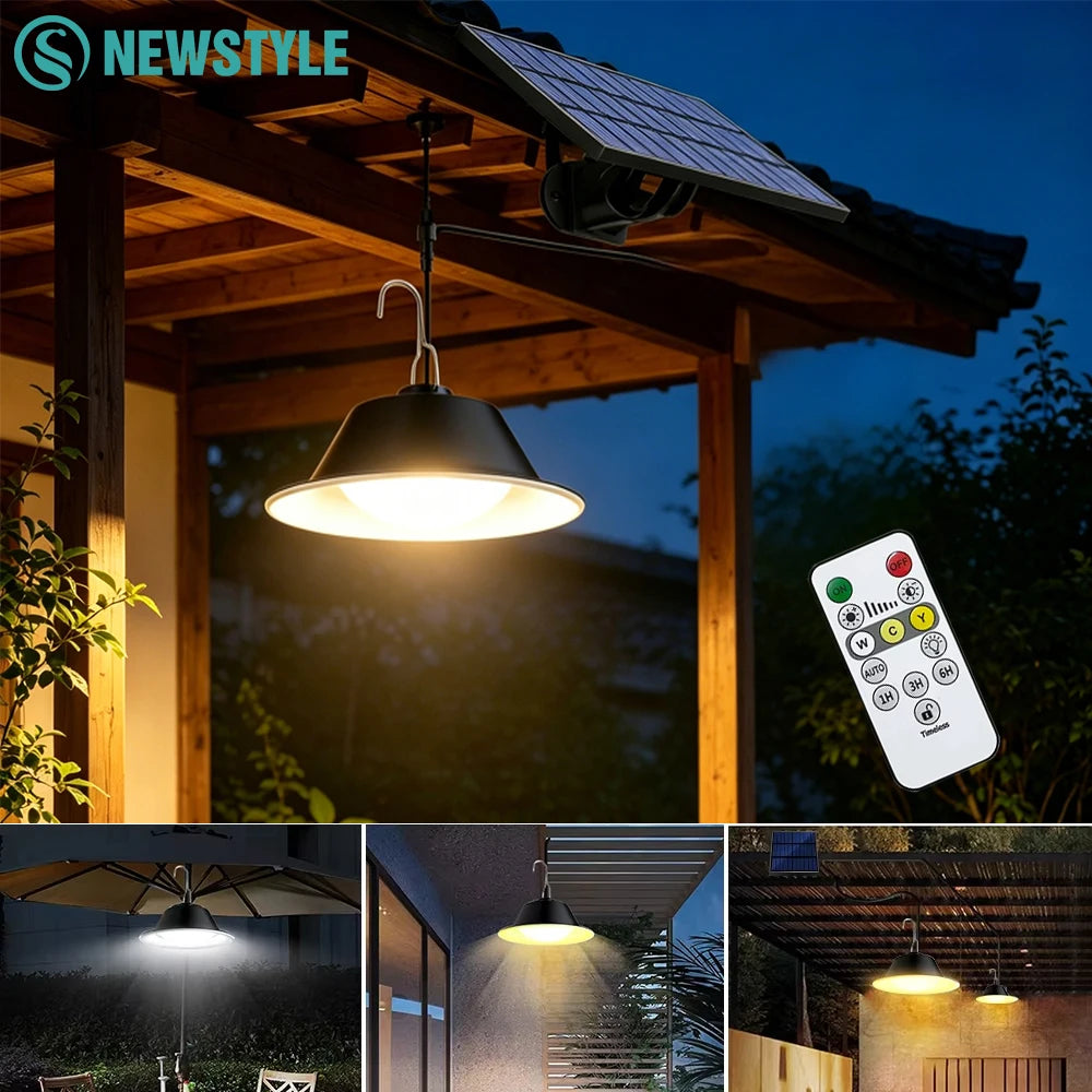 Outdoor 70LED Solar Pendant Light with Remote Dimmable IP65 Waterproof 3600mAh Solar Shed Light for Gazebo Patio Garden Garag Zpaxo