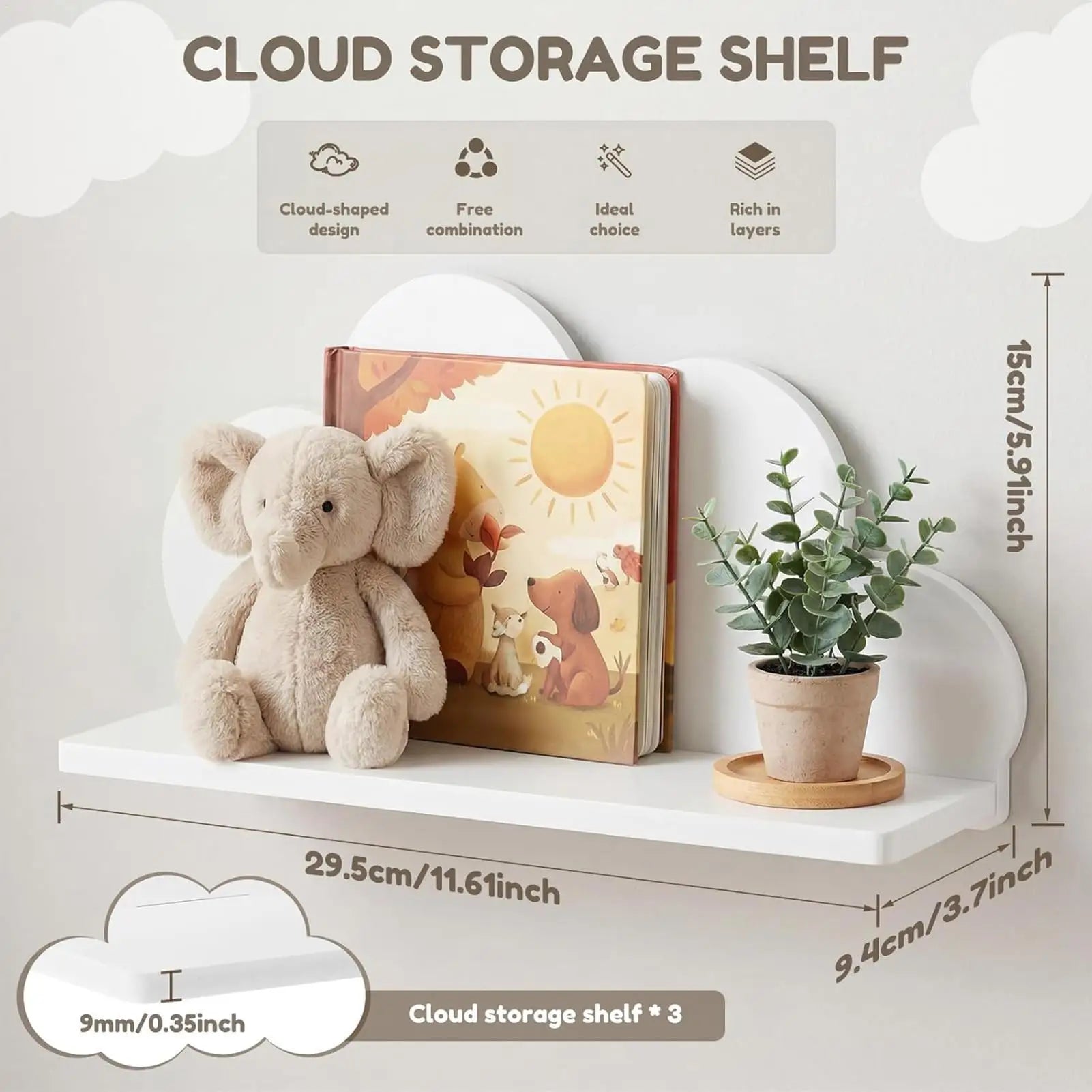 Cloud Shelves 3 Pieces Cute Space Saving Organizer Wall Shelves for Kids Room Bedroom Playroom Nursery Living Room Home Decor Zpaxo