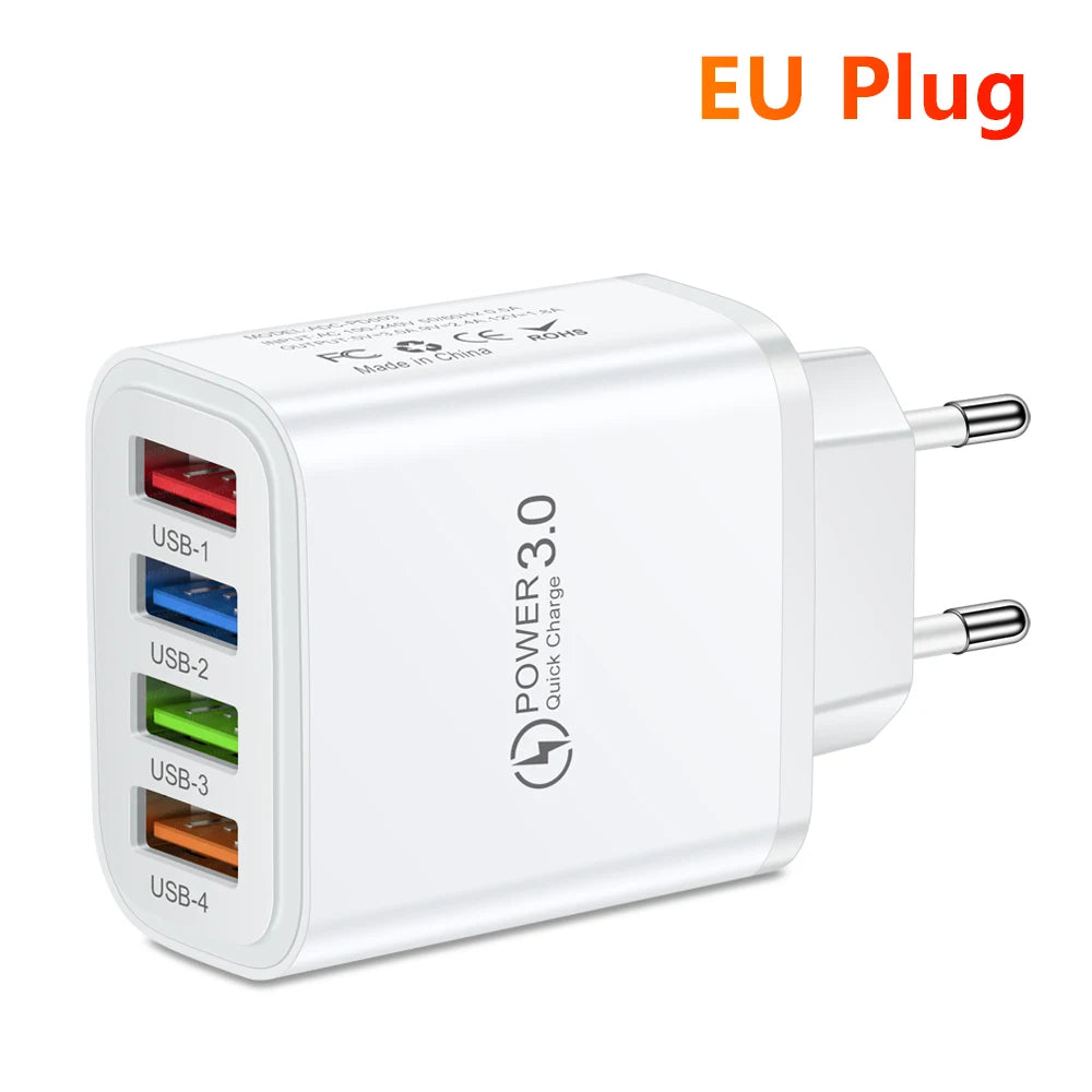 40W 4-Port USB Wall Charger QC 3.0 Fast Charging Adapter USB Wall Charger Zpaxo EU White