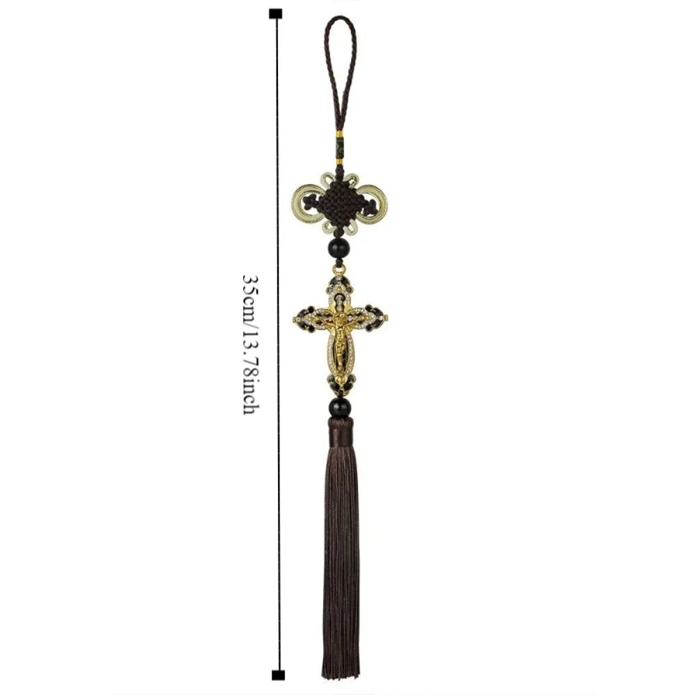 Retro Cross Car Pendants Decorative Tassel Rearview Mirror Pendant Zpaxo
