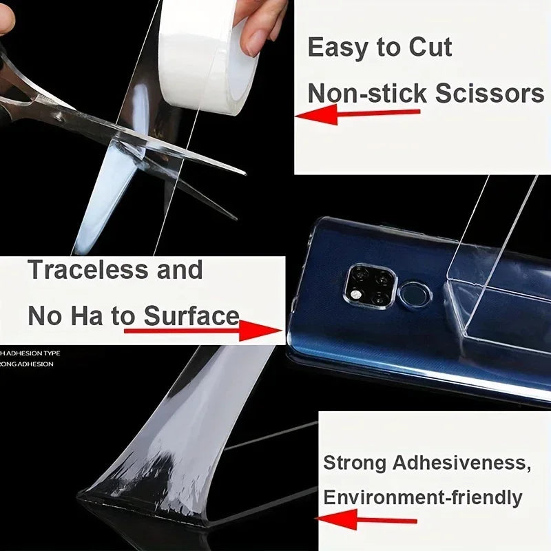 5m/3/2m/1m Nano Tape Extra Strong Double Sided Adhesive Tape Transparent No Trace Reusable Waterproof Adhesive Tape Home Zpaxo