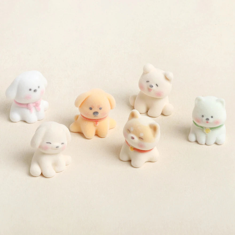 3D Flocked Resin Puppy Figurine – Mini Dog Desk & Car Decor Resin Dog Figurine Zpaxo