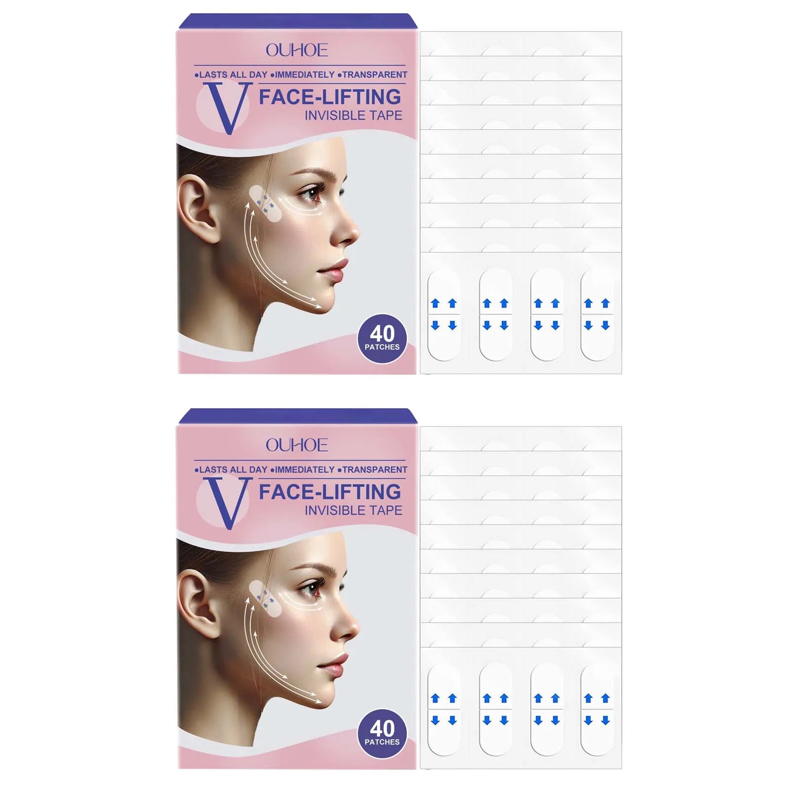 Invisible Face Lift Tape – V-Shape Chin & Neck Patches (40pc) Face Lift Tape Zpaxo 80Pcs