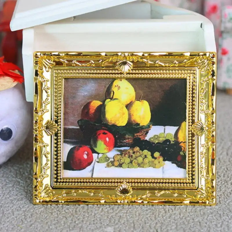 ▶1Pcs Doll House Wall Mural Ornaments 1:12 Scale Dollhouse Oil Painting Vintage Character Landscape Picture Mini Photo Frame Zpaxo