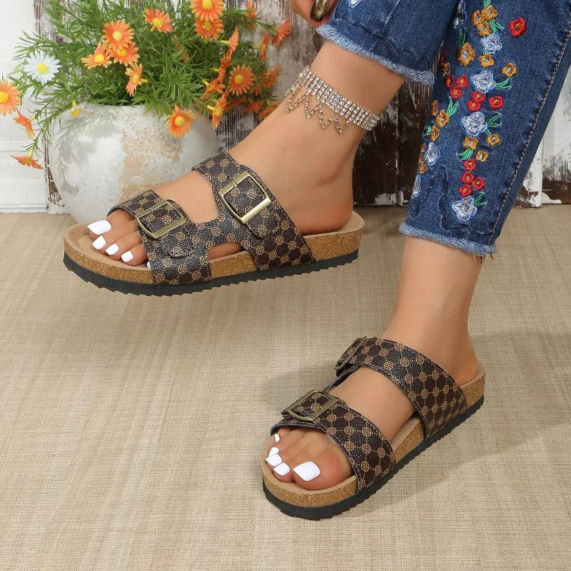 Women's Fish Mouth Open Toe Vintage Comfortable Mid Heel Slippers Zpaxo