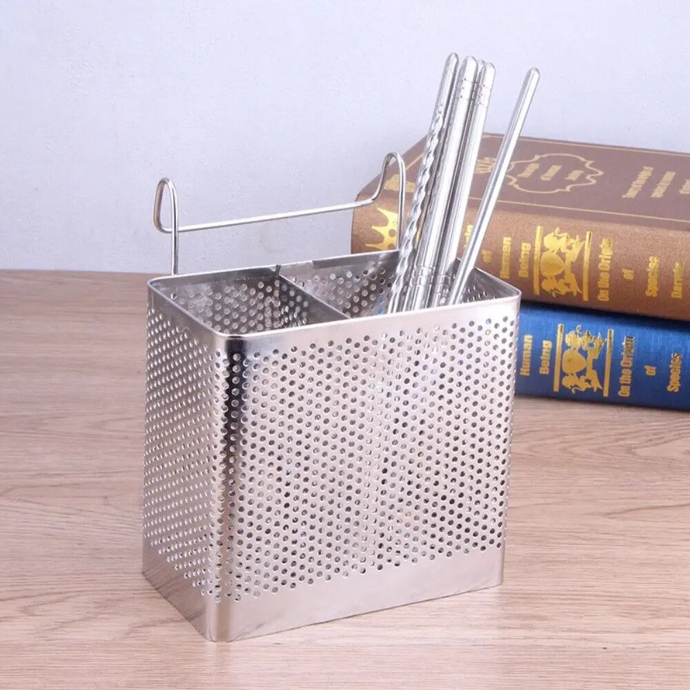 Stainless Steel Chopstick Holder Rack with Drain & Hook