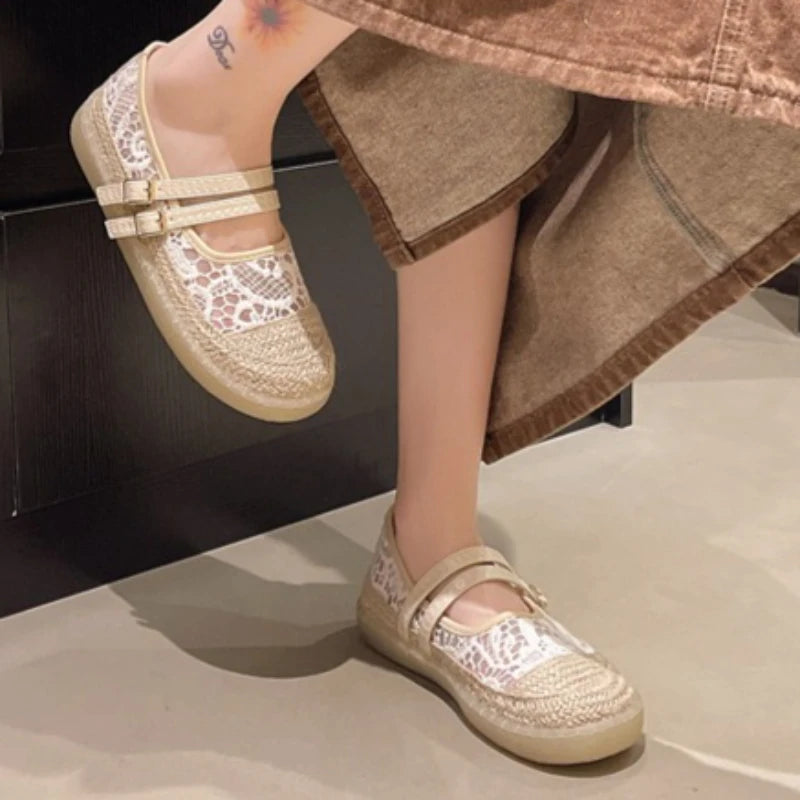 Spring Autumn Weaving Embroidery Double Buckle Strap Breathable Zpaxo