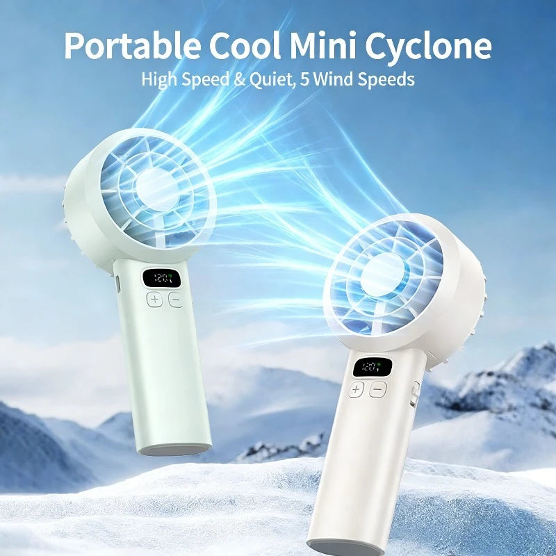 Portable Handheld Fan USB Rechargeable Mini Fan High Speed Cooling Fan with LED Digital Display for Travel Camping Outdoor Zpaxo