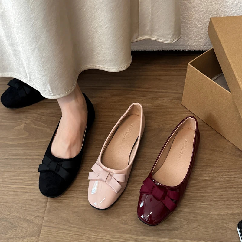 Patent Leather Women Loafers Flats Shoes Round Toe Slip Daily Walking